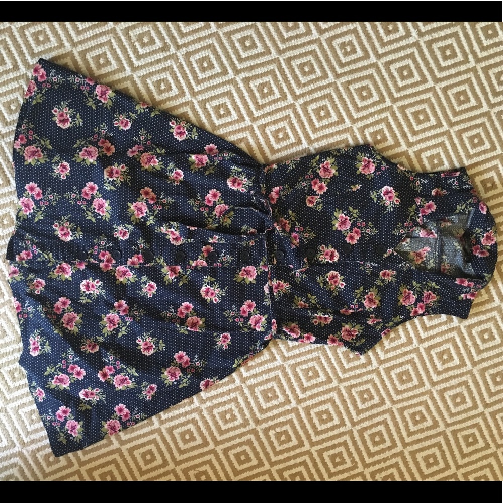 Navy & Floral Button Down Dress